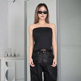 logo lace bra top (black)