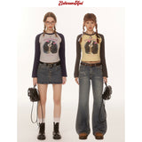リボンドッグデザインラグラン長袖Tシャツ