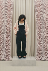 Frill baggy overalls - black