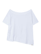 UNBALANCE BUTTON SHOULDER TOP(WHITE)