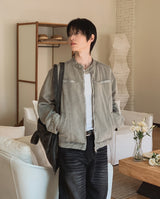 フェードビンテージデニムバイカージャケット