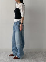 [Unisex] フォース10ピンタックワイドデニムパンツ