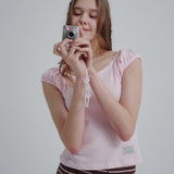 Puff U-neck T-shirt (Pink)