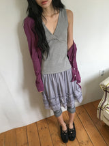 Rie Layered Banding Mesh Midi Skirt