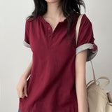 Roll-up button short-sleeve 💙 Tender Bejo Henry neck short-sleeve (6 colors)