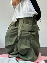 ストリング / コリアン 🤎 パラシュートかーごリベットセミワイドバルーンロングパンツ🤎🖤🩶💚 - 4カラーズ