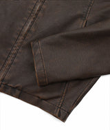 Washed Leather Crop Jacket - Brown