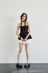 NOVA SMOCKED SCARF TUBE TOP / BLACK