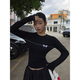 ボウラインラウンド長袖ニットTシャツ