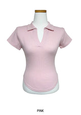 リーラウンディングカラー半袖Tシャツ