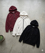 Waffle Knit Double-Zip Button Detail Hooded Jacket