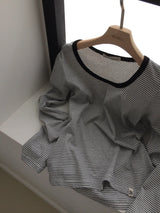 [ORIGINAL] ワイドン ストライプ ワイド Uネック ロングスリーブ Tシャツ
