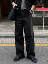 Slub strip denim pants