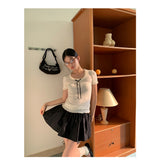 ribbon frill sweet short-sleeved knitwear