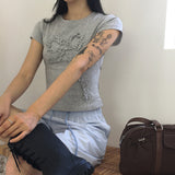アカフリルリボンクロップショートスリーブT