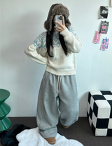 ストリング/フリース❤サイドピンタックバルーンロングパンツワイド🤍🩶🖤3カラー