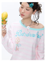 BETWEENAND "Berry Holiday" Summer Colorblock Polka Dot Striped Loose Sun Protection Long Sleeve Cover-Up Top