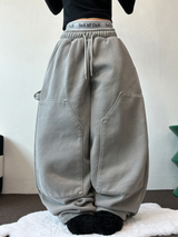 SHEEP FLEECE🐑PIGMENT STRAP RIVET BALLOON LONG PANTS💙🩶🤍3COLOR