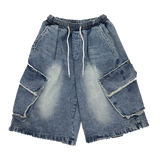 raw-edge cargo bermuda shorts