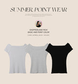 Off Shoulder Slim Rib Short Sleeve T-shirt (3color)