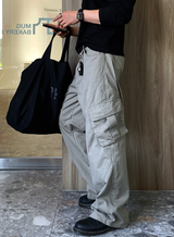 Bias Incision Washed Semi Wide Cargo Pants