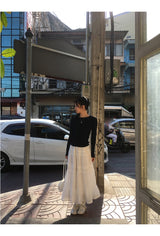 バックホワイトボウロングスリーブニットTシャツ