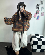 ツーピンタックリベットベルトバルーンロングパンツ🤎🖤💙3カラー