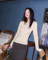 (2color) Diagonal Shirring Bootcut Layered Pants