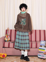 Relaxed fit crewneck knitted sweater with lapel print