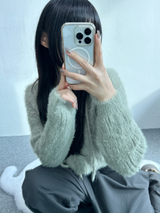 ANGORA CROP HOOD ZIP-UP🖤🩷💛🤎💚 - 6 COLORS