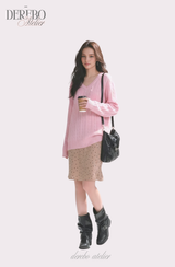 Baby Pink Twisted V-neck Loose Fit Knitwear