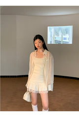 Lily frill shirring lace skirt