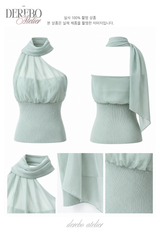 one-shoulder mint chiffon sleeveless top 