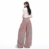 ピンクチェック ワイドレッグストレートパンツ