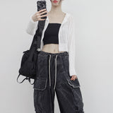 Bonhe シースルー ニット フード付き ジップアップ