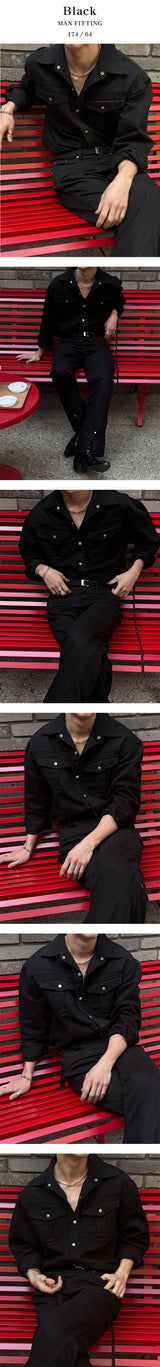 [SET UP가능] Western pocket bulky cotton shirts(2color)