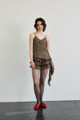LEOPARD FRILL SLEEVELESS TOP / BROWN
