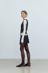 LAYERED VEST MOCK NECK T-SHIRT - IVORY/CHARCOAL