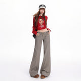 Gray Low-Rise Wide Cargo Pants