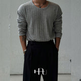 [HFORUS MADE]Forus ニットプリーツUネックロングスリーブス イン メランジ