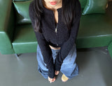 (TOP & ZIP-UP SET!) ダメージクロップドフィットニットジップアップ - 3 COLOR