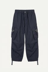 Buckle Washed Cargo Wide Pants