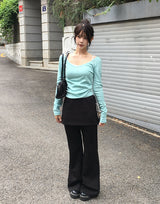エイサン レイヤード フレア ブーツカット バンディング スカート パンツ