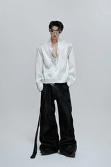 Lace V-Neck Layered Satin Blouse