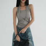 [Roank] Halter Wrap Shirred Sleeveless Top - 3 Colors