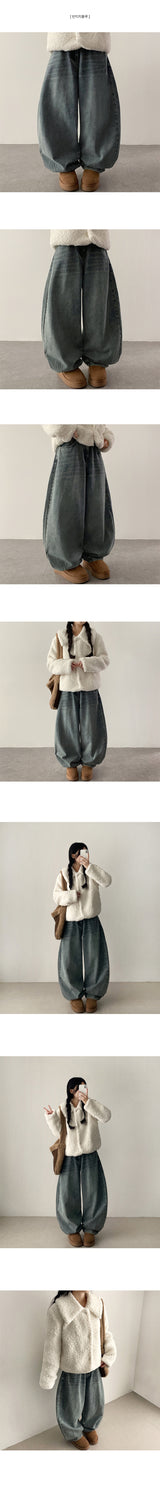 Beetle hem incision denim wide pants