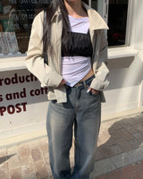 Crack string leather jacket