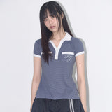 ストライプボタンカラーTシャツ (BLUE) F25QB109