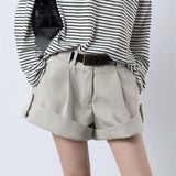 Linen Pleated A-Line Roll-Up Shorts