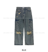 stopper damage cargo wide denim pants